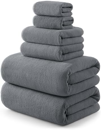 REDKISS Pack of 6 Towel Set - 2 Extra Large Bath, 2 Hand, 2 Washcloths, Ultra Soft & Highly Absorbent, Quicker to Dry, Grey Towels for Bathroom, Spa, Hotel, Gym