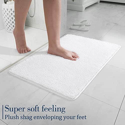 LOCHAS Luxury Bathroom Rug Shaggy Bath Mat 24 x 17 Inch, White