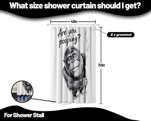 Small Stall Shower Curtain Rv Black and White Monkey, 48 x 72 Inchs