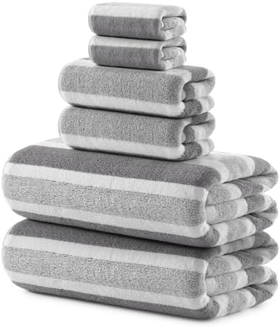 REDKISS 6-Piece Microfiber Bath Towel Set, Ultra Soft, Highly Absorbent & Quick Dry, 35x70 Inch Oversized, Gray Towels for Bathroom, Spa, Gym, 2 Bath 2 Hand 2 Washcloths