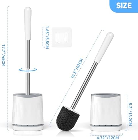 TRENTI Toilet Brush and Holder Set - Bristles Bowl Brush Head with Ventilated Holder, Wall Mounted Compact Set for Bathroom Deep Cleaning