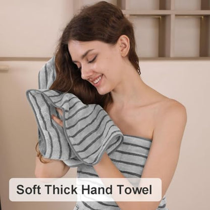 2 Piece Gray Cabana Stripe Hand Towels for Bathroom 16"x31" Ultra Soft Breathable Hand Face Towels Highly Absorbent 600GSM Towels Quick Dry Beach Chair Towel for Spa Gym Hotel Travel Camp
