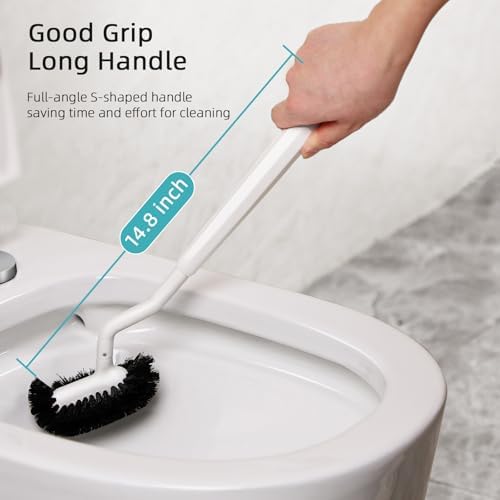 HAMITOR Toilet Bowl Brush Holder Set: 2 Pack Bathroom Deep Cleaning Toilet Cleaner Scrubber Under Rim with Curved Bristle for Dead Corner Clean - Hidden Rv Toilet Decorative Accessories with Caddy