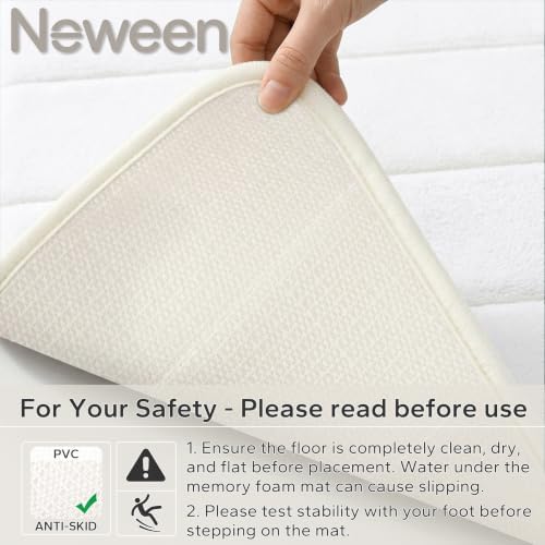 Neween Bathroom Rugs Set 3 Piece, Absorbent Memory Foam Bath Mat, White