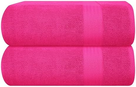 GLAMBURG Premium Cotton Oversized 2 Pack Bath Sheet 35x70-100% Pure Cotton - Ideal for Everyday use - Ultra Soft & Highly Absorbent - Machine Washable – Hot Pink