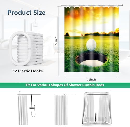 Golf Ball Near Hole Sunset Course Shower Curtain with Hooks 72 x 72 Inch