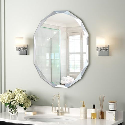 Silver Wall Mirror-Beveled Edge Frameless Mirror for Bathroom, Vanity, Bedroom, Rectangle Mirrors（24X30inch）