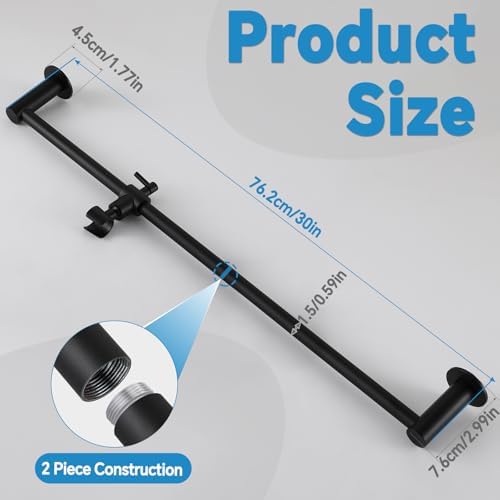 Shower Slide Bar Adjustable Handheld Shower Head Holder Wall Mount - 30inch All-Metal Shower Head Slide Bar Compatible with Bathroom Drill Free Glue Installation - Black