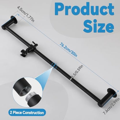 Shower Slide Bar Adjustable Handheld Shower Head Holder Wall Mount - 30inch All-Metal Shower Head Slide Bar Compatible with Bathroom Drill Free Glue Installation - Black