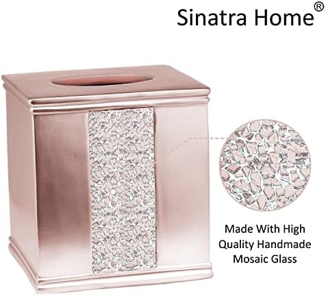 Zahari Home 2pc Sinatra Modern Bath Accessories Set Waste Basket & Tissue Box Modern Decorative Beautiful Designs Bathroom Decor Set for Home Blush Bathroom Set Mosaic Glass