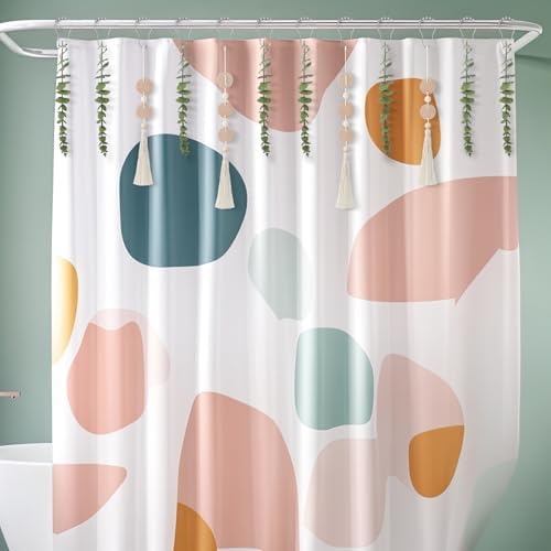 Yinkin Set of 12 Boho Eucalyptus Shower Curtain Hooks Rings Rustic Farmhouse Decor Rustproof Metal Decorative Hanger Set for Home Bathroom Bedroom Baby Room Curtain Decor