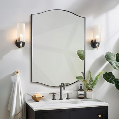 ANDY STAR 30"x40" Scalloped Wall Mirror，Matte Black Rectangle Bathroom Mirror with Curved Edge Stainless Steel Metal Frame, Large Wall-Mounted Mirror for Bathroom, Entryway (Horizontal/Vertical)