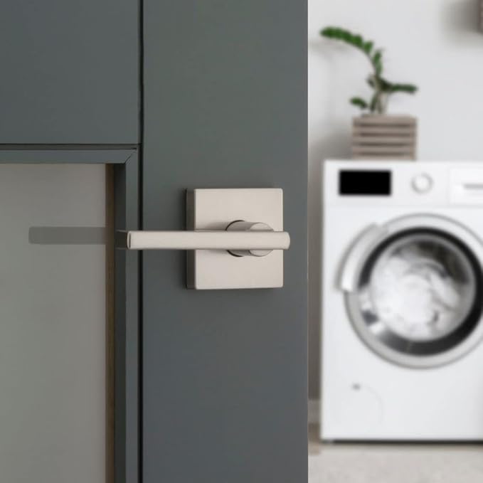 Kwikset Halifax Interior Passage Door Handle, Lever For Closet and Hallway Doors, Reversible Non-Locking Handle Lever, Satin Nickel, with Microban Protection