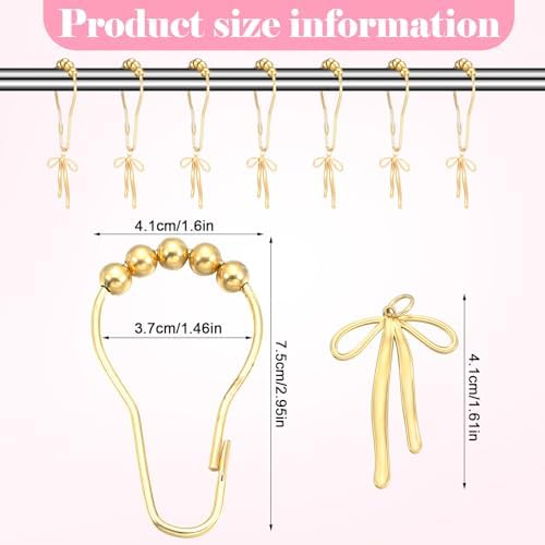 Maxdot 12 Pcs Gold Bow Knot Shower Curtain Hooks, Rustproof Metal Rings