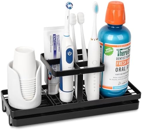 Toothbrush Holders Toothpaste Organizer Bathroom Accessories, Matte Black
