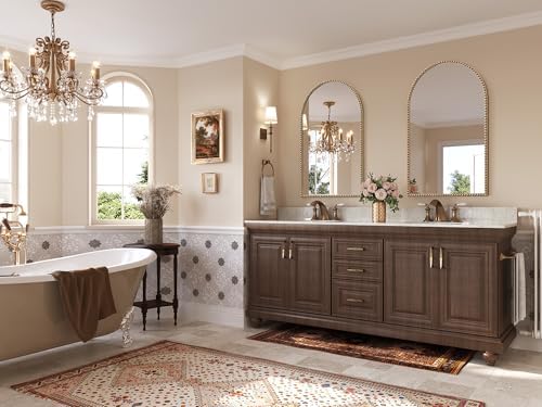 Arched Beaded Mirror for Bathroom, 24"x38" Antique Gold Arch Vanity Wall Mirror, Retro Brass Metal Frame Champagne Bronze Mirrors for Bedroom Dressing Room Entryway Fireplace