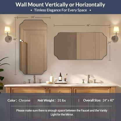 MIRRORART 24x48'' Chrome Scalloped Oblong Mirrors for Bathroom Sink