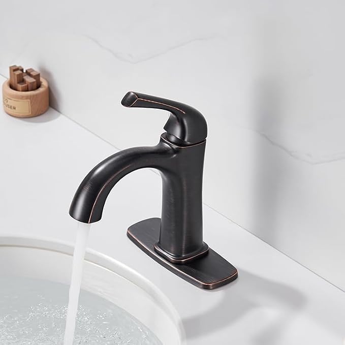 Bathroom Sink Faucet 1 Hole Oil Rubbed Bronze Bathroom Faucets | For Vanity One Hole Bathroom Faucet with Pop Up Drain & Deckplate Farmhouse