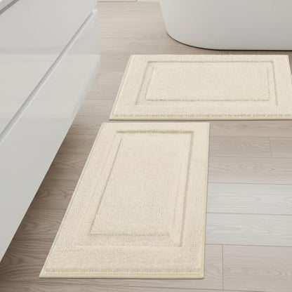 SHACOS Soft Microfiber Bathroom Rugs Set of 2 Pieces, Light Beige
