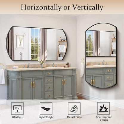 COFENY Bathroom Mirror, 30x55 Inch Black Oval Wall Mounted Mirror with Thin Metal Frame, Modern Bathroom Vanity Mirrors for Over Sink, Entryway, Living Room, Bedroom