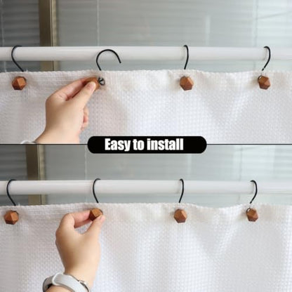 Decorative Shower Curtain Hooks, Wood Shower Curtain Rings, Modern Polygon Wood Shower Curtain Hangers, 12PCS Shower Hooks for Shower Curtain Rod, Bathroom, Bedroom, Living Room (Black)
