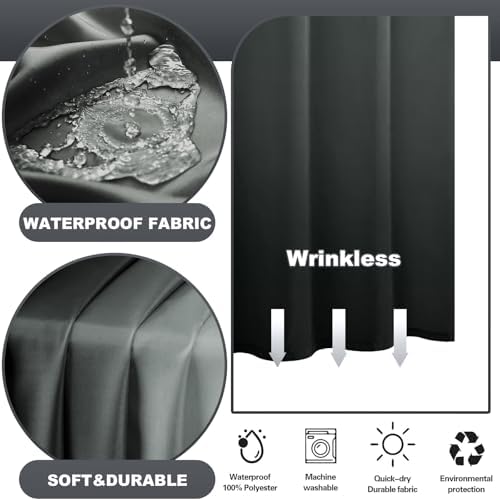 No Hook Shower Curtain and Liner for Bathroom, Ombre Dark Grey, 71" x 74"