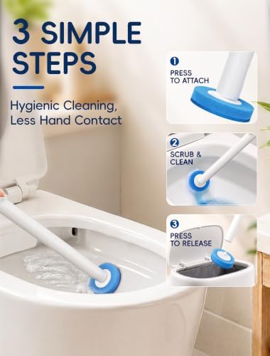 Toilet Bowl Cleaning Wand, Disposable Toilet Brush Kit with Replacement Heads and Press Button Handle 42 Refills