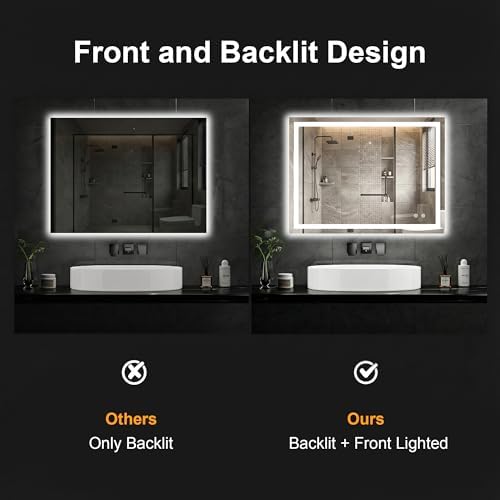 30x40 LED Bathroom Mirror with Lights, Lighted Vanity Mirror for Wall