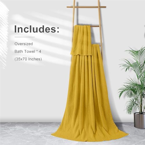 Smuge Extra Large Bath Towel Sheet Set 35x70 Inches - Oversized Bath Towels Set,Jumbo Large Microfiber - Quick Dry,Super Soft,Highly Absorbent Towel Set for Bathroom,Hotel,SPA,Pack of 4(Sweet Yellow)