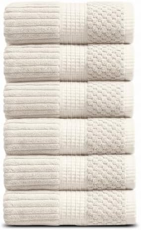 Springtree Home 100% Cotton Hand Towel Set | 6-Pack | Textured | Beige