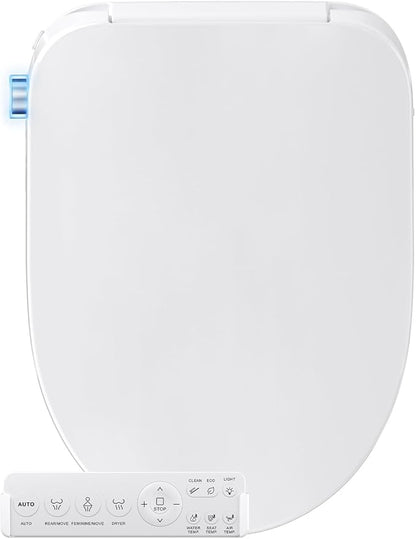 Bidet Toilet Seat Elongated, Electric Heated Seat with Instant Warm Water, Remote & Side Knob Control, Self-Clean Nozzle, Soft Close Lid, Night Light, Warm Air Dryer