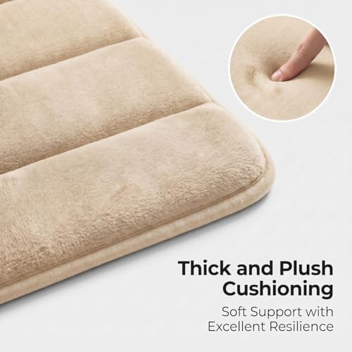 2 Piece Memory Foam Bath Mat Set, Extra Soft Absorbent Bathroom Rugs with U-Shaped Toilet Rug, Non-Slip Backing, Machine Washable, 24x16 + 20x20 U-Shaped, Camel