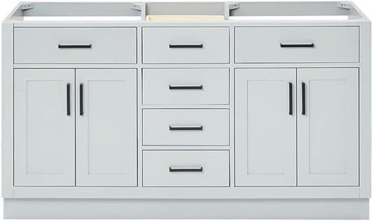 ARIEL Hepburn 60-inch Bathroom Vanity Base Cabinet,Solid Wood, 4 Soft Closing Doors, 6 Dovetail Drawers, Grey