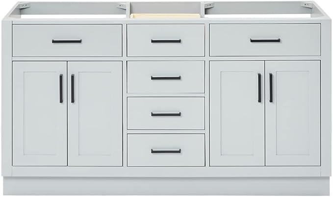 ARIEL Hepburn 60-inch Bathroom Vanity Base Cabinet,Solid Wood, 4 Soft Closing Doors, 6 Dovetail Drawers, Grey