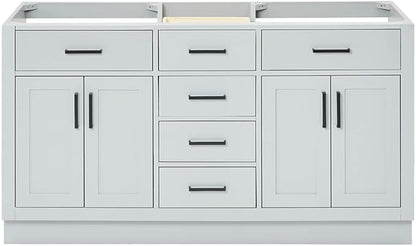 ARIEL Hepburn 60-inch Bathroom Vanity Base Cabinet,Solid Wood, 4 Soft Closing Doors, 6 Dovetail Drawers, Grey