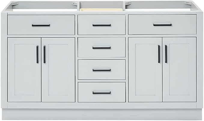 ARIEL Hepburn 60-inch Bathroom Vanity Base Cabinet,Solid Wood, 4 Soft Closing Doors, 6 Dovetail Drawers, Grey