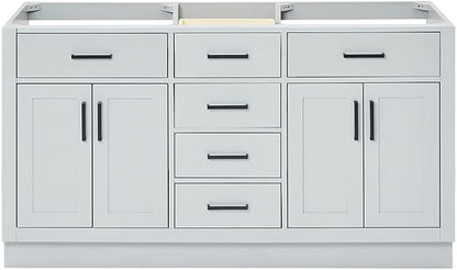 ARIEL Hepburn 60-inch Bathroom Vanity Base Cabinet,Solid Wood, 4 Soft Closing Doors, 6 Dovetail Drawers, Grey