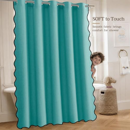Furlinic Scalloped Shower Curtain 72x96 Extra Long Waterproof No Hook Teal