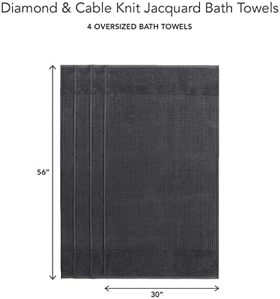 Texere 100% Organic Cotton Jacquard Towel Sets (Black (Diamond), 4 Bath Towels)
