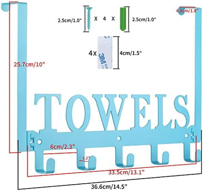 Kuhome Over The Door Towel Holder - Hooks & Rack for Bathroom, Robe & Beach Towels (Blue)