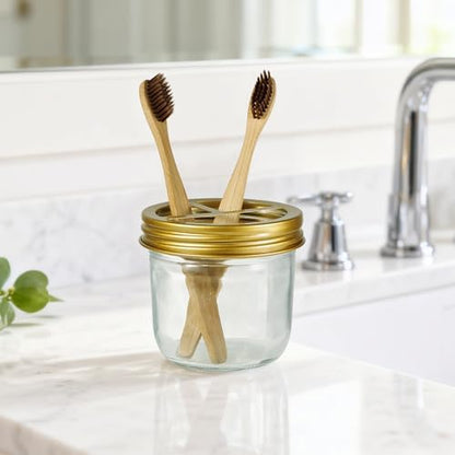 Amolliar Glass Mason Jar Bathroom Accessories Set 4 Pcs (Gold)