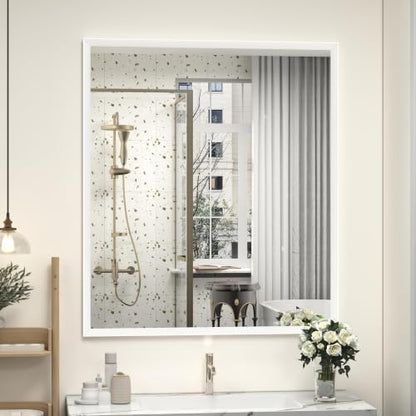 White Framed Bathroom Mirror 28x32, White Vanity Mirrors for Wall