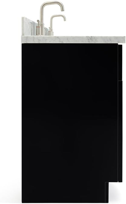 ARIEL Hamlet 60-inch Bathroom Vanity with Sink,Solid Wood, 1.5-inch Italian Carrara Marble Countertop, Double Rectangular Porcelain Sink, 4 Soft Closing Doors, 3 Dovetail Drawers, Black