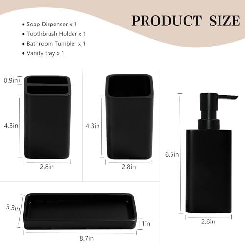 YMXYJM Bathroom Accessories Set, 4 Piece Toothbrush Holder Set, Matte Black