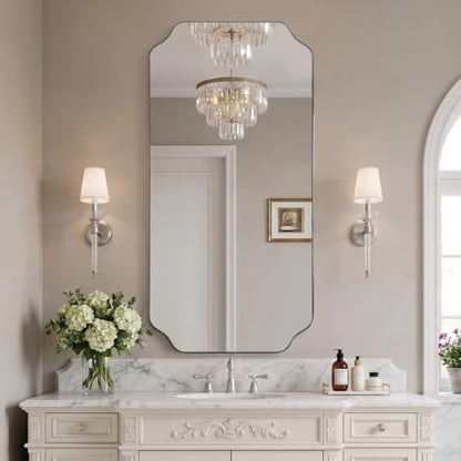 MIRRORART Brushed Nickel Bathroom Mirror 24x48'', Full-Length Wall Mirror