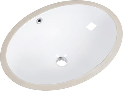 20.5 Inch Undermount Bathroom Sink Oval Undermount Sink White Ceramic Under Counter Bathroom Sinks with Overflow (20.5"x15.4")