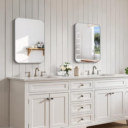 FORBATH Bathroom Mirror for Over Sink 16x24 Inch Silver, Rectanglar Wall Mirror with Metal Frame, Rounded Corners for Bathroom, Bedroom, Entryway Decor (Horizontal or Vertical)