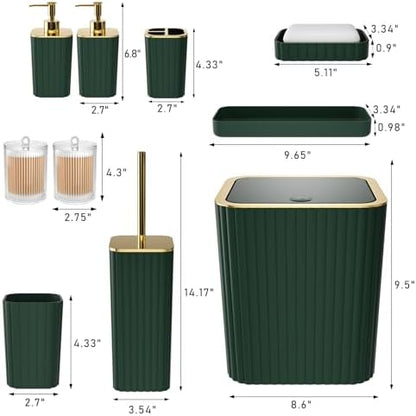 XLHOMO Bathroom Accessories Set - Gorgeous Green Bathroom Set, 10PC Green Bathroom Accessory Set, Bathroom Sets with Toilet Brush, Bathroom Trash Can