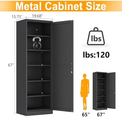 Ckzbx Metal Locker Tall Narrow Storage Cabinet, 67" H Locking Tool File Cabinets Snack Locker Organizer for School Classroom,Bedroom,Gym Home Office,Entryway and Hallway (20" W 1Door Black)