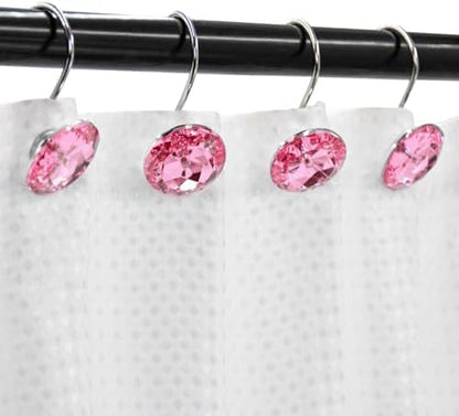 Crystal Diamond Round Shower Curtain Hooks Rings for Bathroom,Pink,12PCS